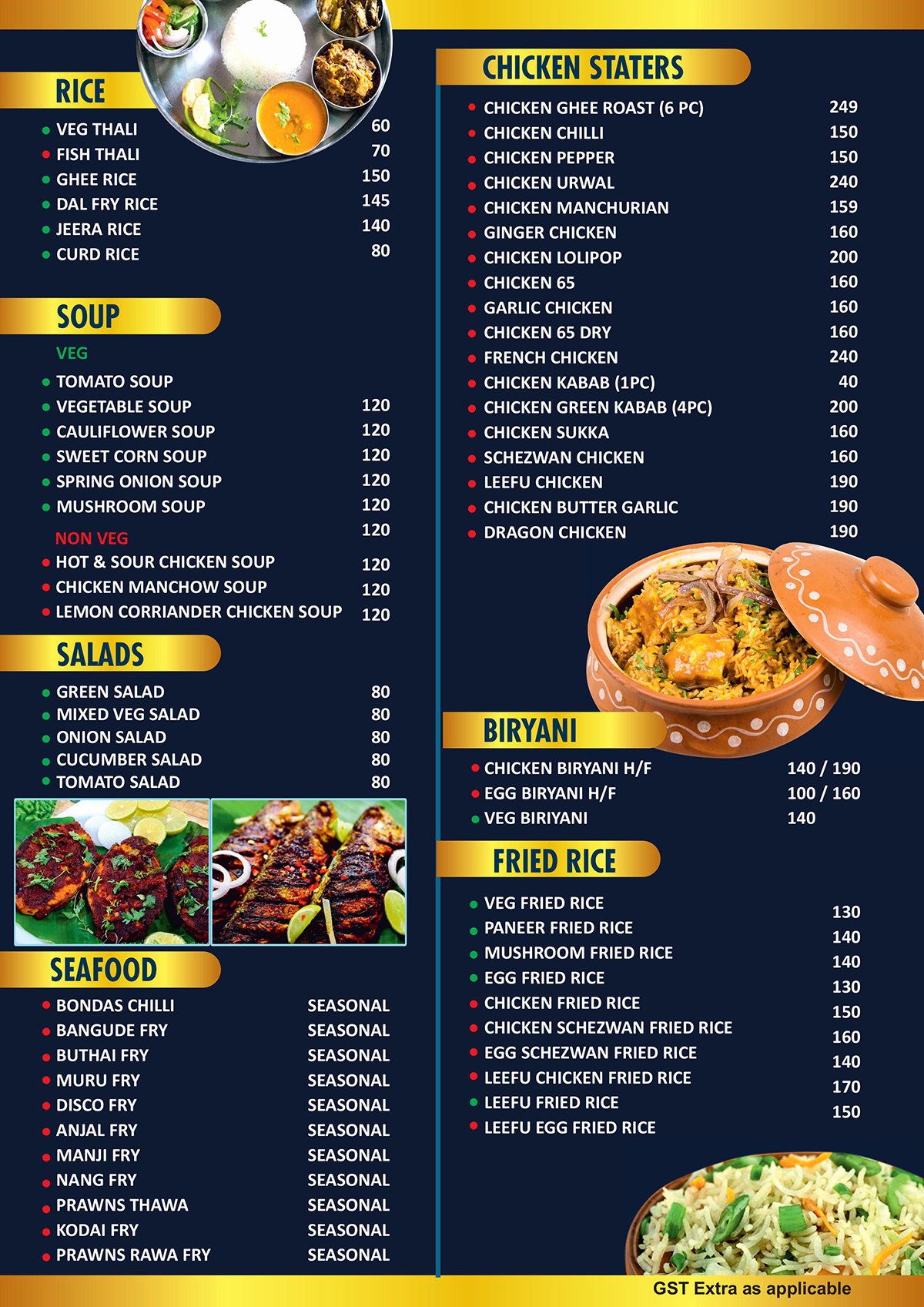 Prithwi Ocean Blue Menu