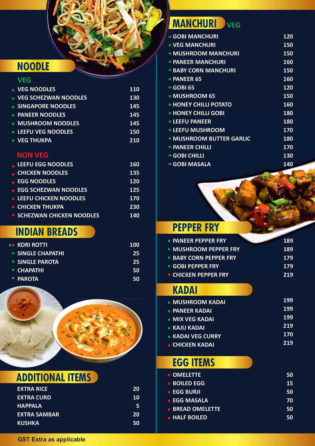 Prithwi Ocean Blue Menu