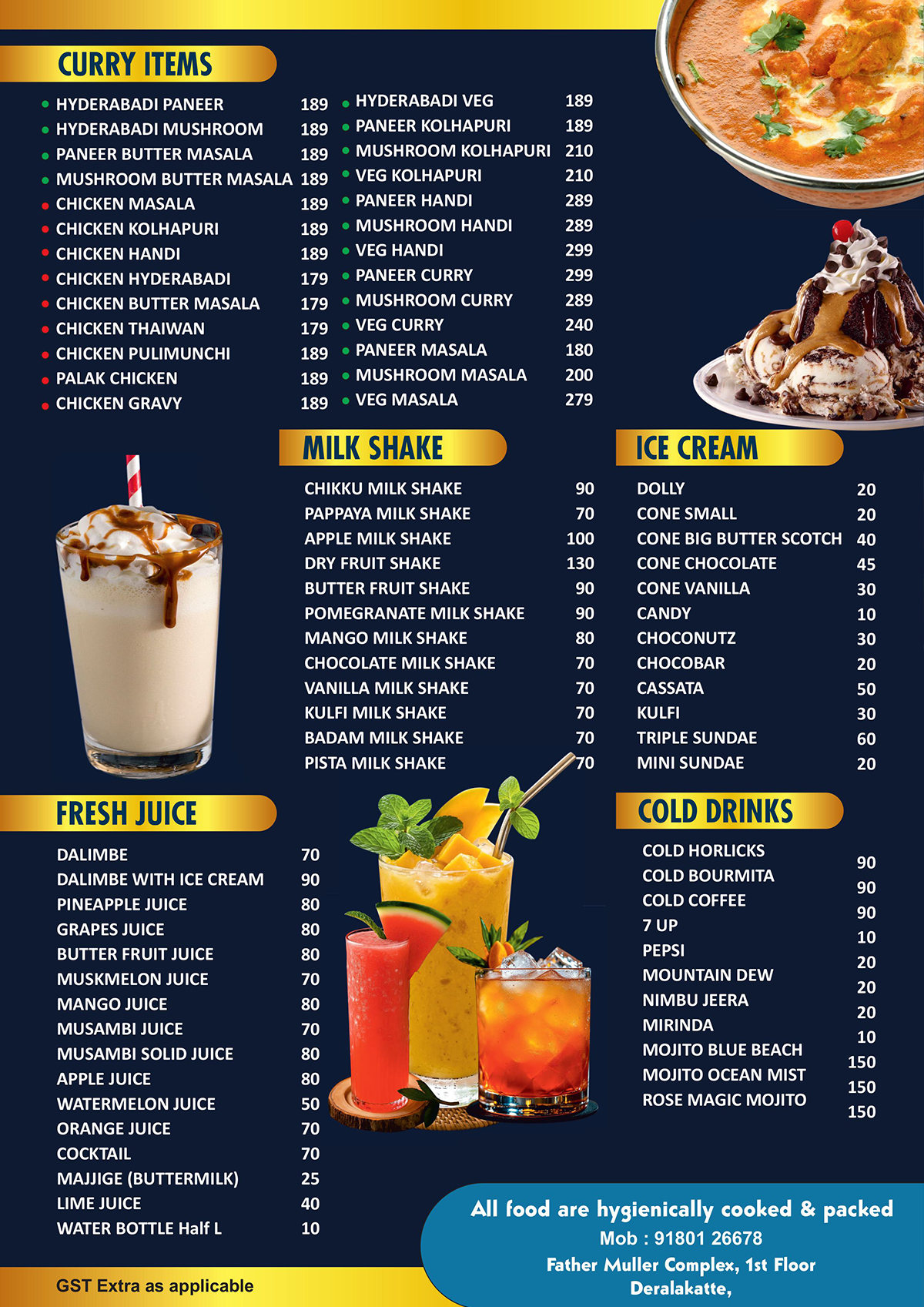 Prithwi Ocean Blue Menu